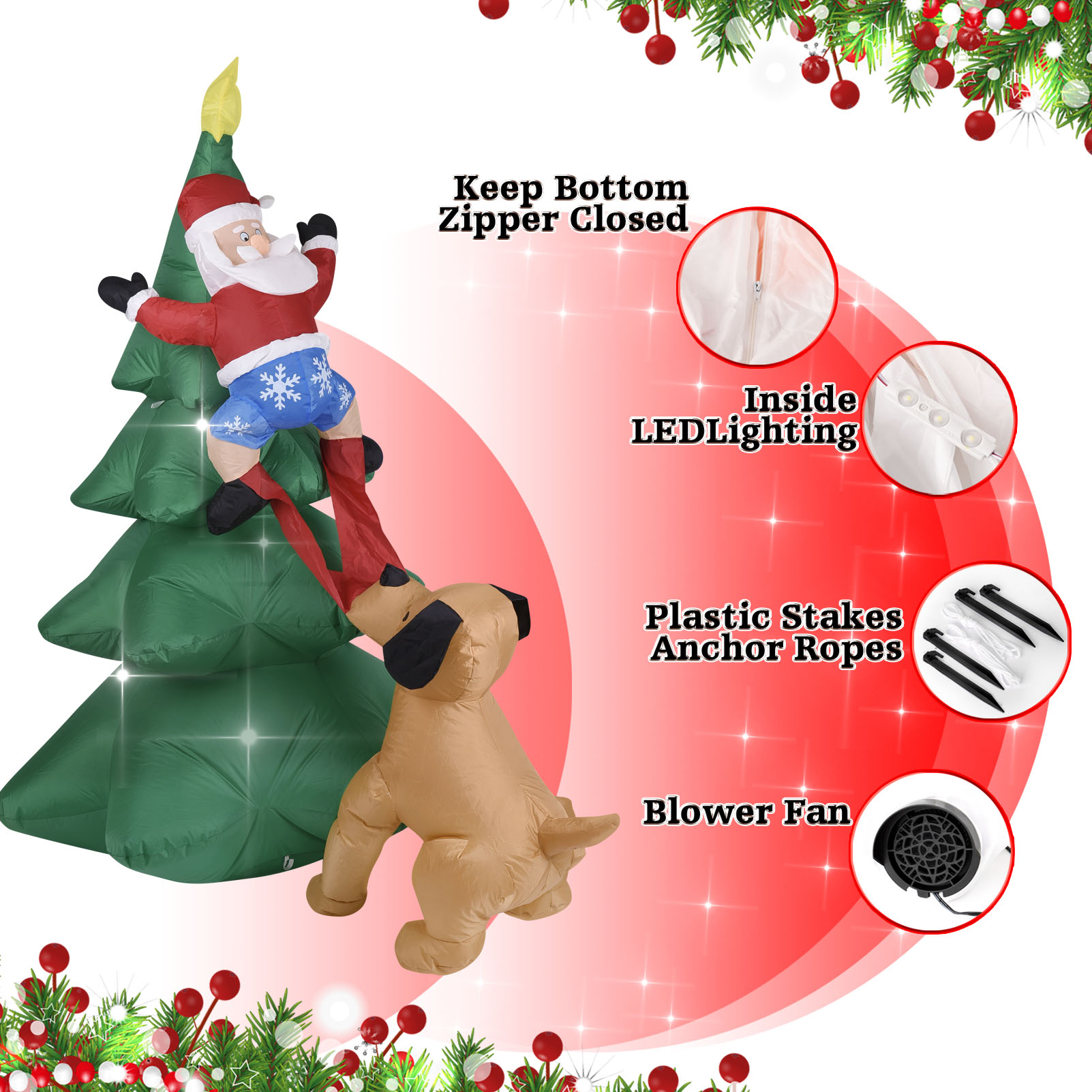 Cão inflável de natal com árvo - Neon Sign Party avaliação e preço