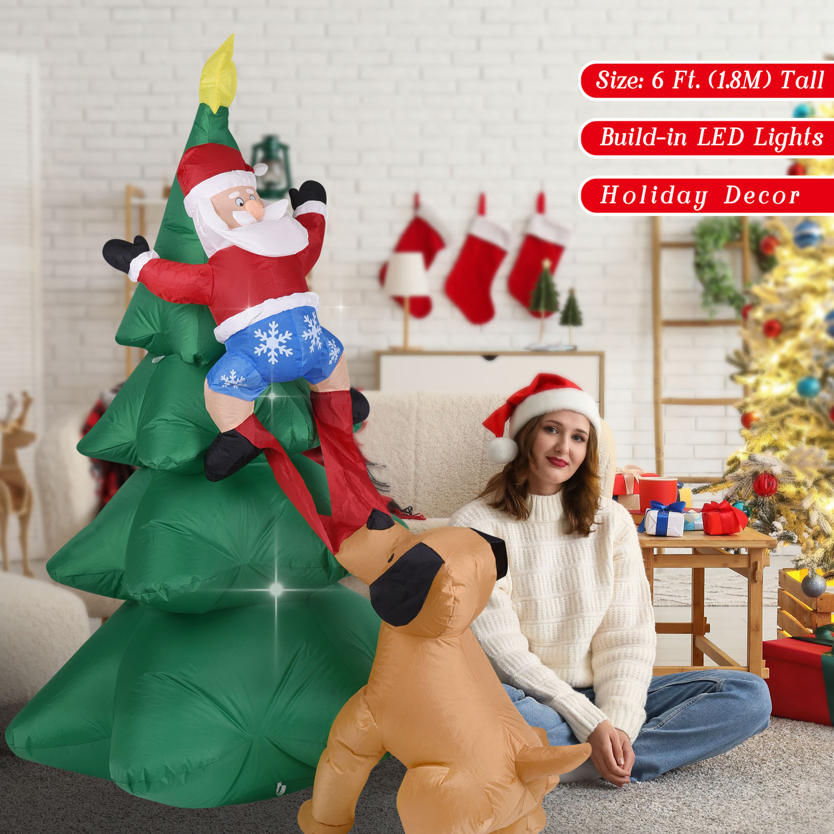 Cão inflável de natal com árvo - Neon Sign Party avaliação e preço